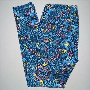 LuLaRoe Floral Leggings with Blue, Pink One Size